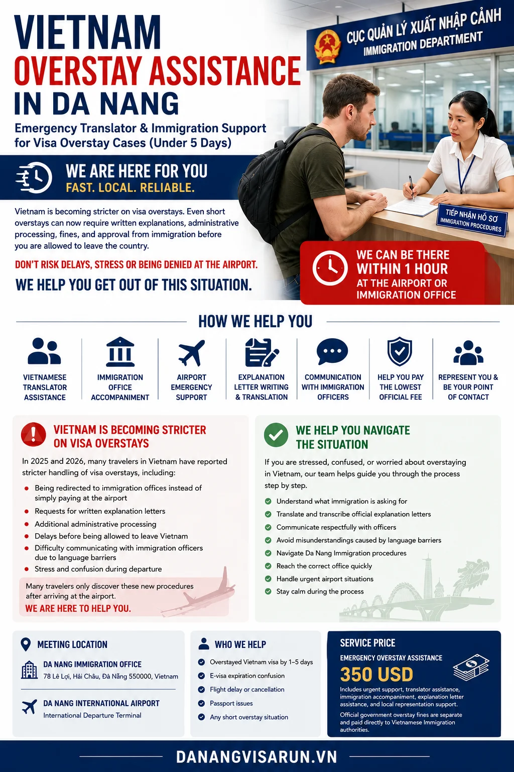Overstay assistance flyer for Vietnam immigration support in Da Nang